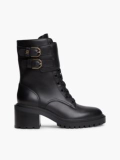 Heeled Leather Biker Boot — Black 1
