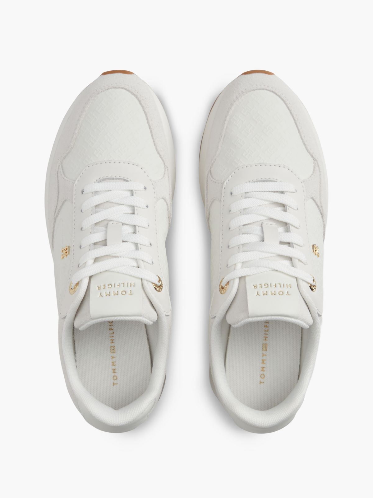 Monogram-Embossed Suede Runner Sneaker — Ecru