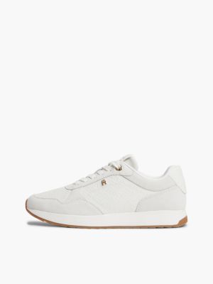 Женские кроссовки Tommy Hilfiger Monogram-Embossed Suede Runner, цвет: Экрю — фото 7