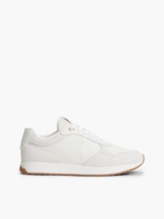 Monogram-Embossed Suede Runner Sneaker — Ecru 1