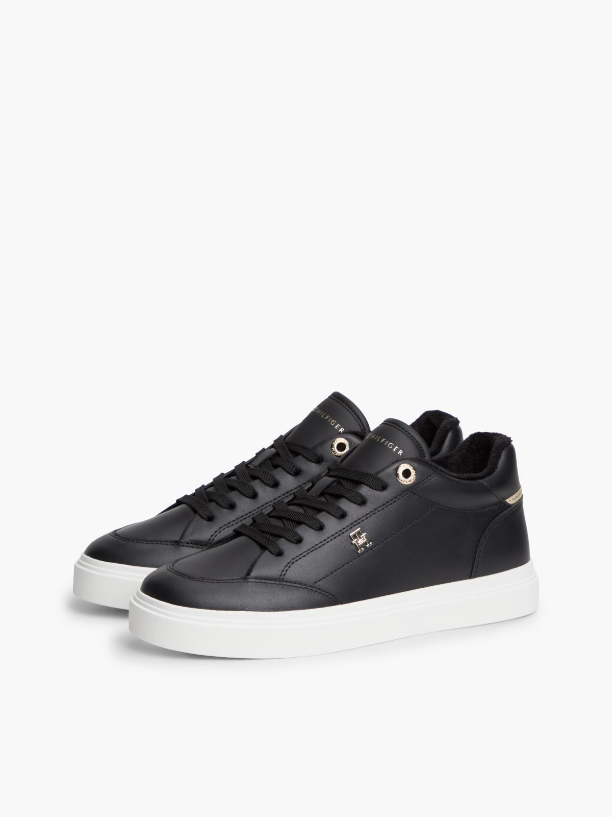 Fleece-Lined Leather Cupsole Sneaker — Black