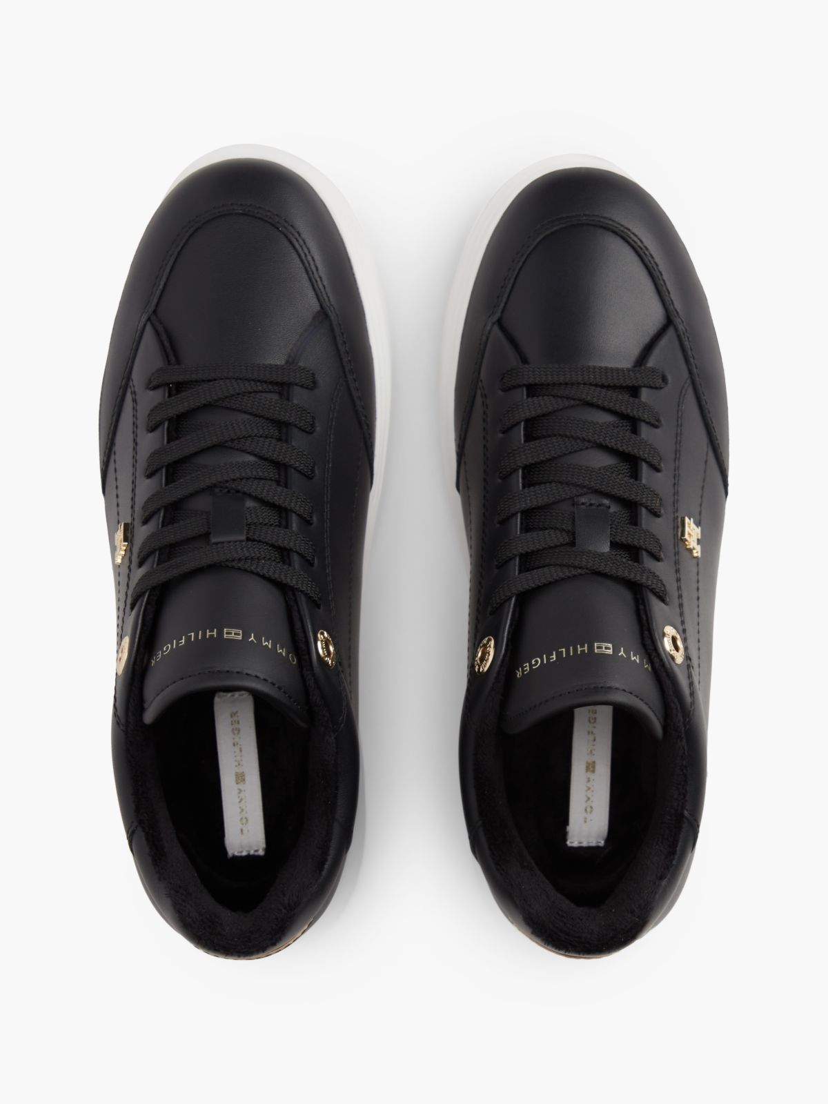 Fleece-Lined Leather Cupsole Sneaker — Black