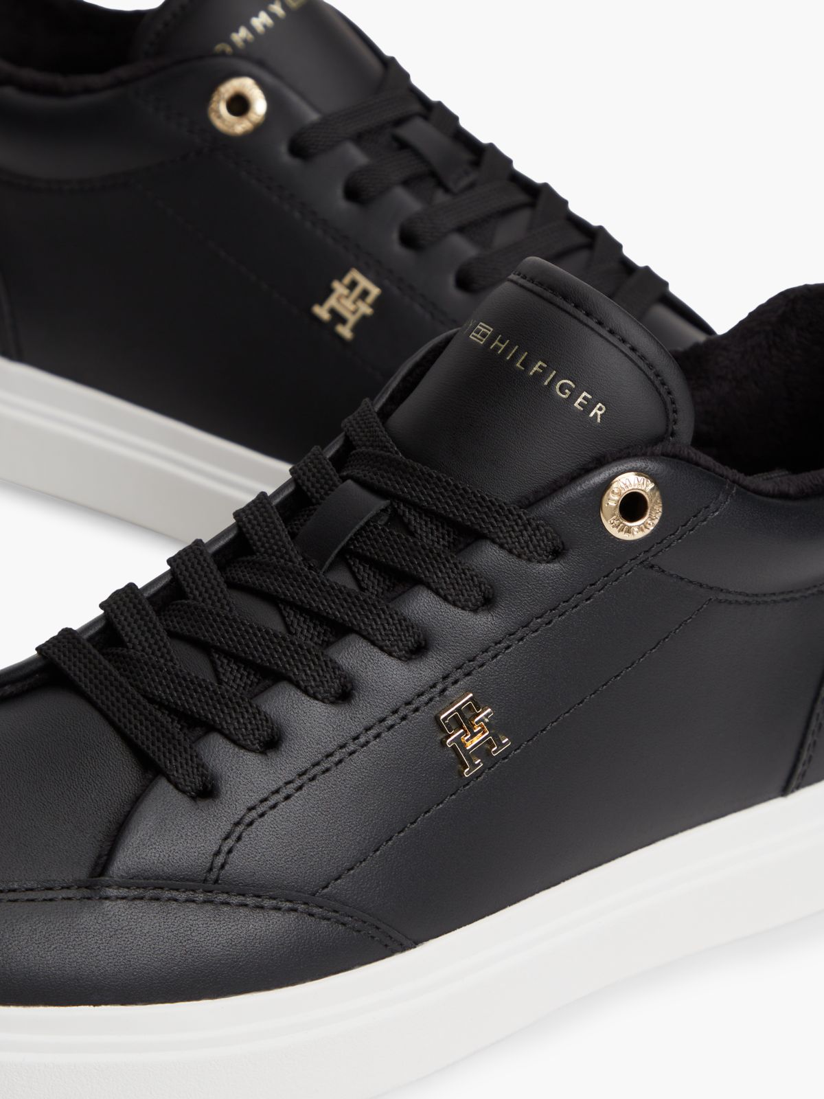 Fleece-Lined Leather Cupsole Sneaker — Black