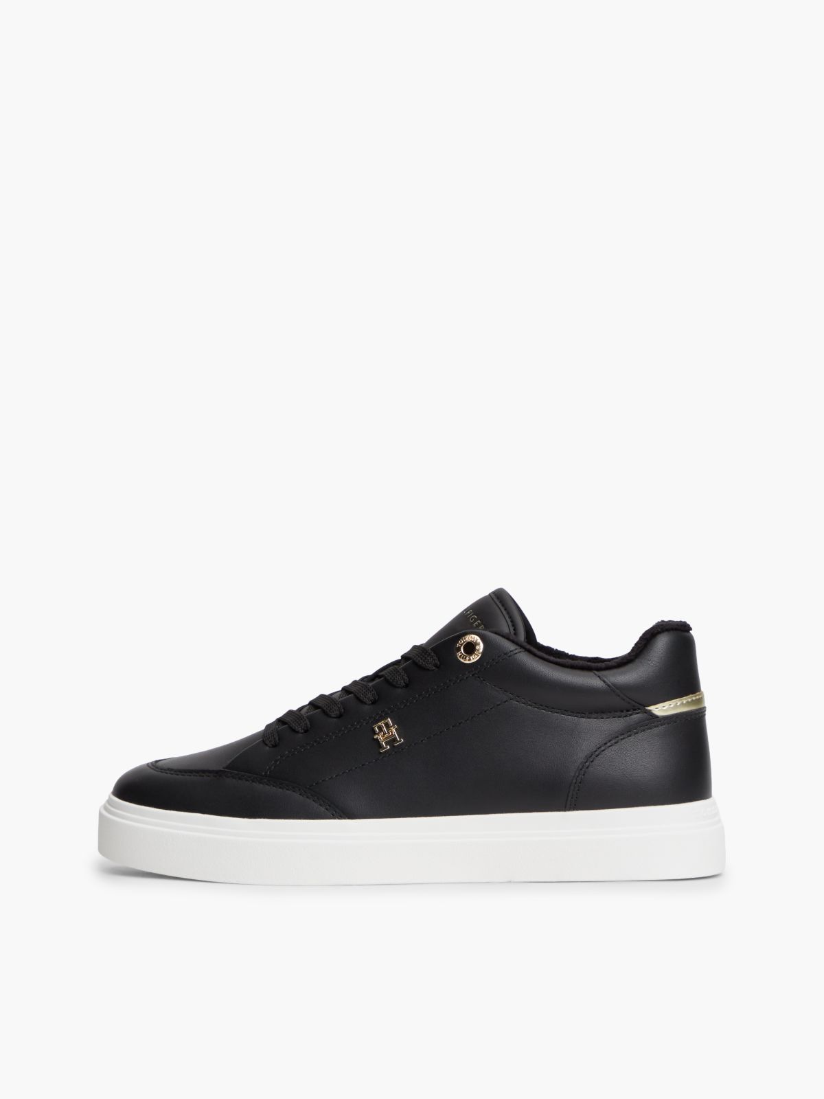 Fleece-Lined Leather Cupsole Sneaker — Black