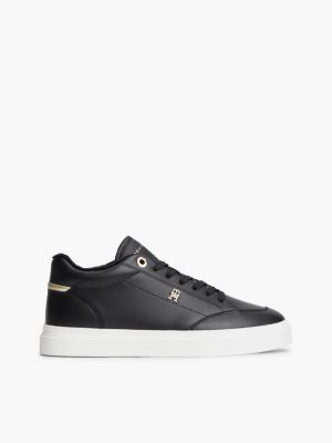 Fleece-Lined Leather Cupsole Sneaker, Black