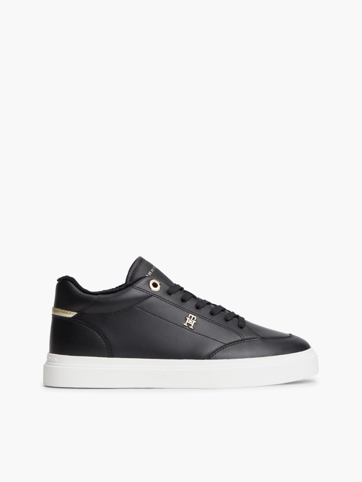 Fleece-Lined Leather Cupsole Sneaker — Black