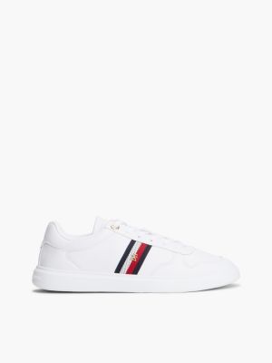Signature Stripe Leather Court Sneaker, White