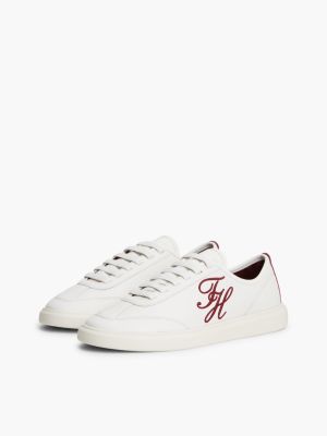 Женские кроссовки Tommy Hilfiger Script Monogram Leather Court, цвет: Экрю / Тёмно-бордовый — фото 2