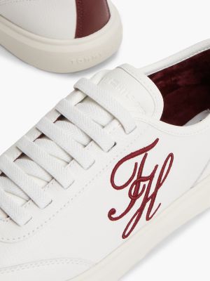 Женские кроссовки Tommy Hilfiger Script Monogram Leather Court, цвет: Экрю / Тёмно-бордовый — фото 6