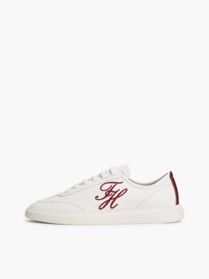 Женские кроссовки Tommy Hilfiger Script Monogram Leather Court, цвет: Экрю / Тёмно-бордовый — фото 7