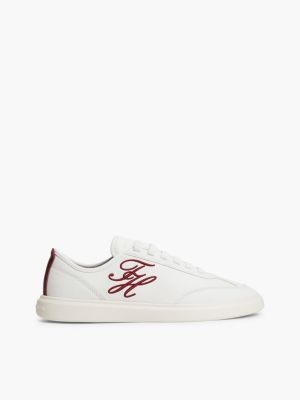 Script Monogram Leather Court Sneaker, Ecru/Oxblood