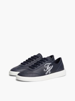 Tommy Hilfiger Women's Script Monogram Leather Court Sneaker - Space Blue - US 7.5 / EU 38