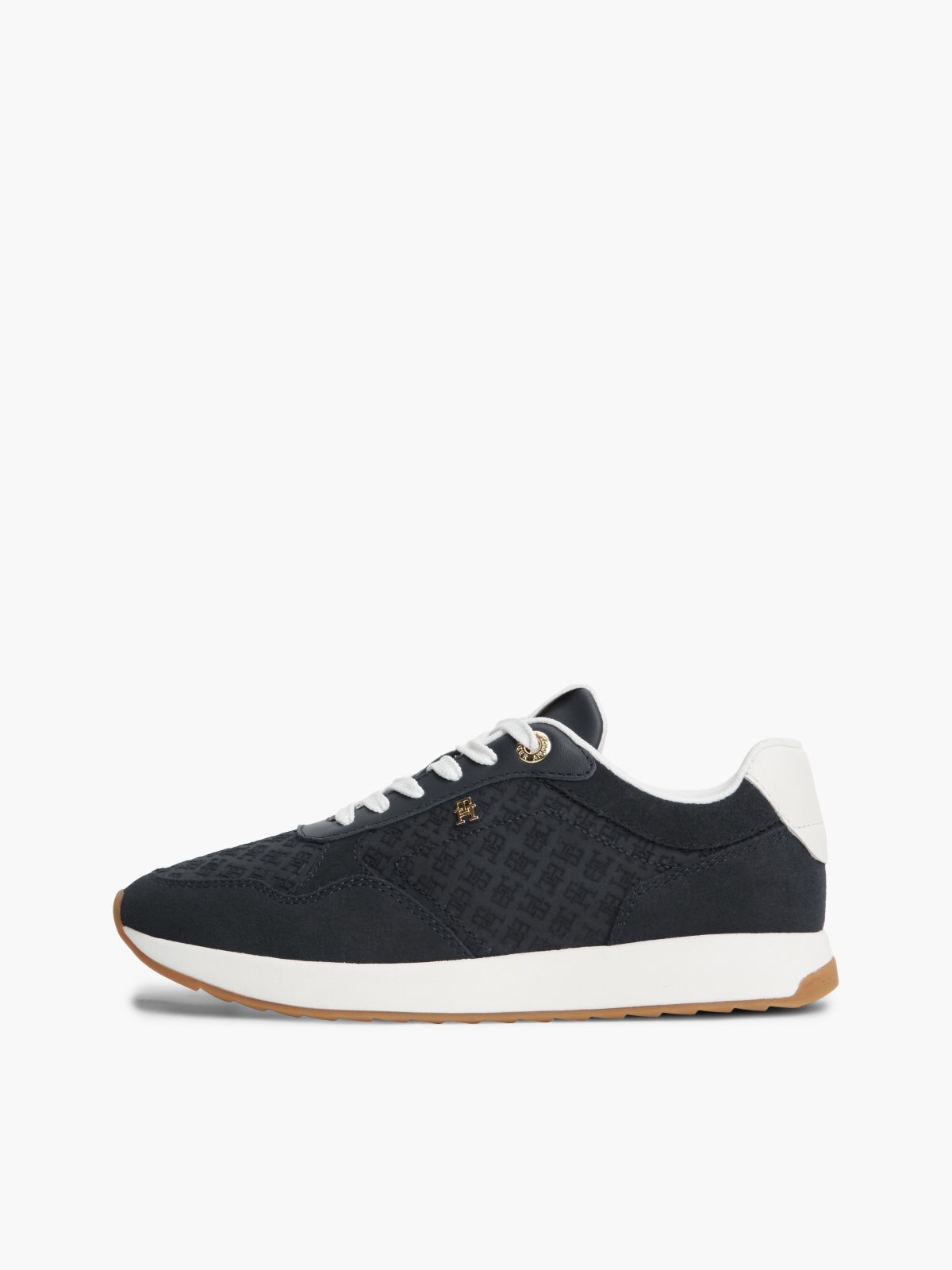 Monogram-Embossed Suede Runner Sneaker — Space Blue
