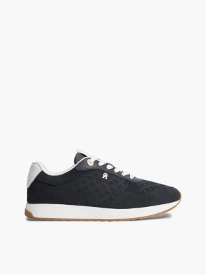 Monogram-Embossed Suede Runner Sneaker, Space Blue