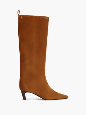 Knee-High Suede Kitten-Heel Boot, Ginger Clay