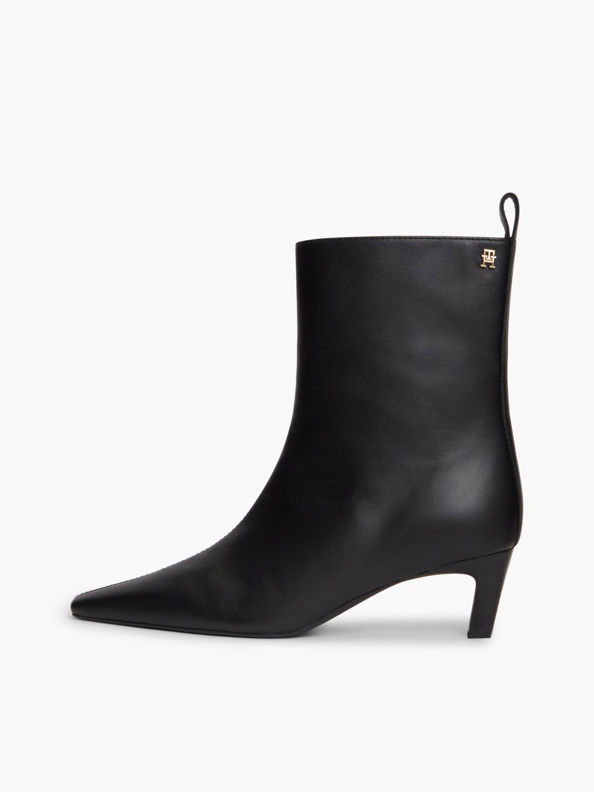 Leather Kitten-Heel Ankle Boot — Black