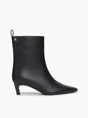 Leather Kitten-Heel Ankle Boot, Black