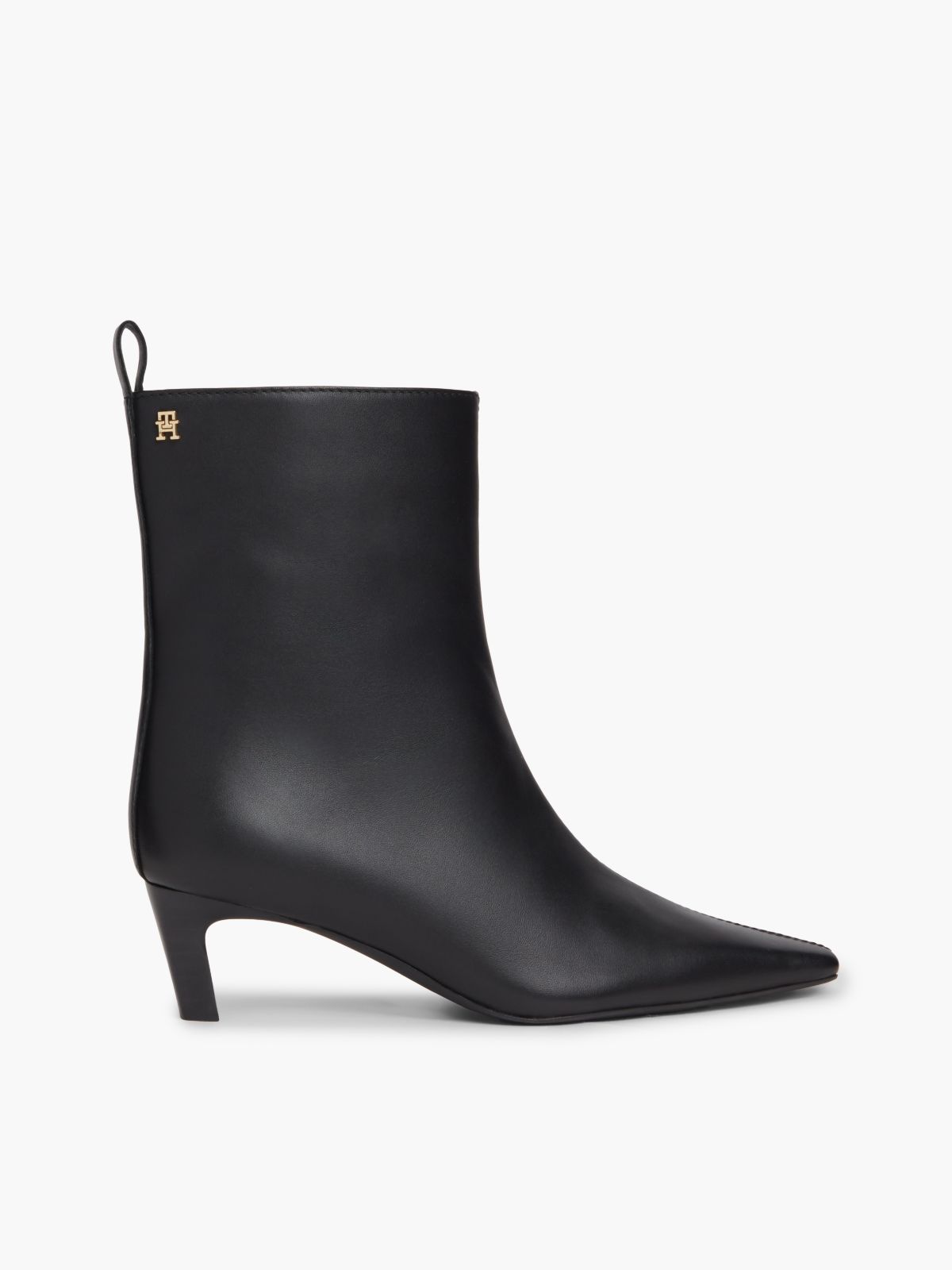 Leather Kitten-Heel Ankle Boot — Black