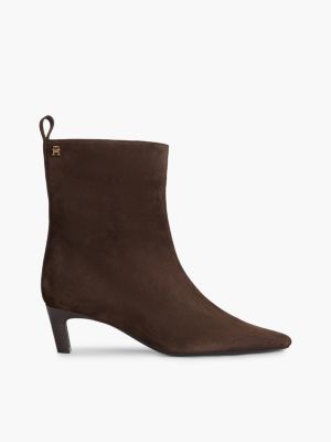 Suede Kitten-Heel Ankle Boot, Fondant Brown