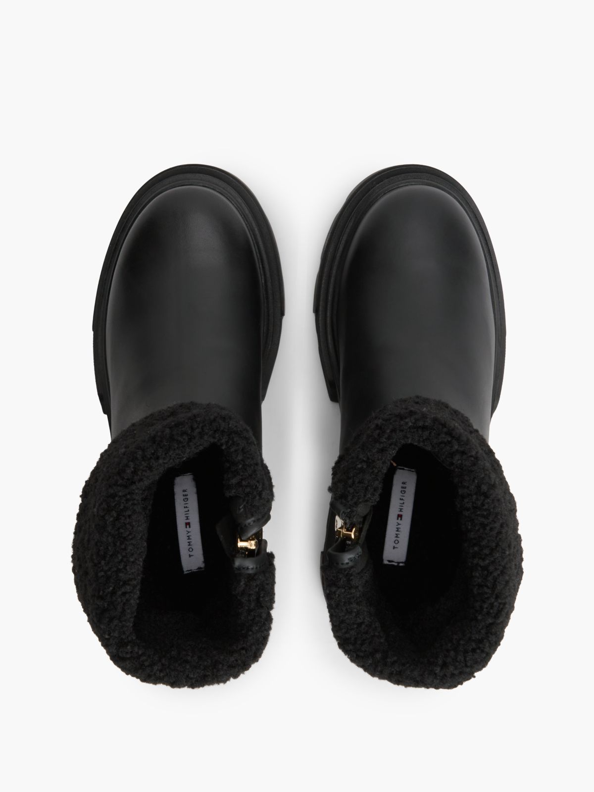 Fold-Over Cuff Leather Ankle Boot — Black