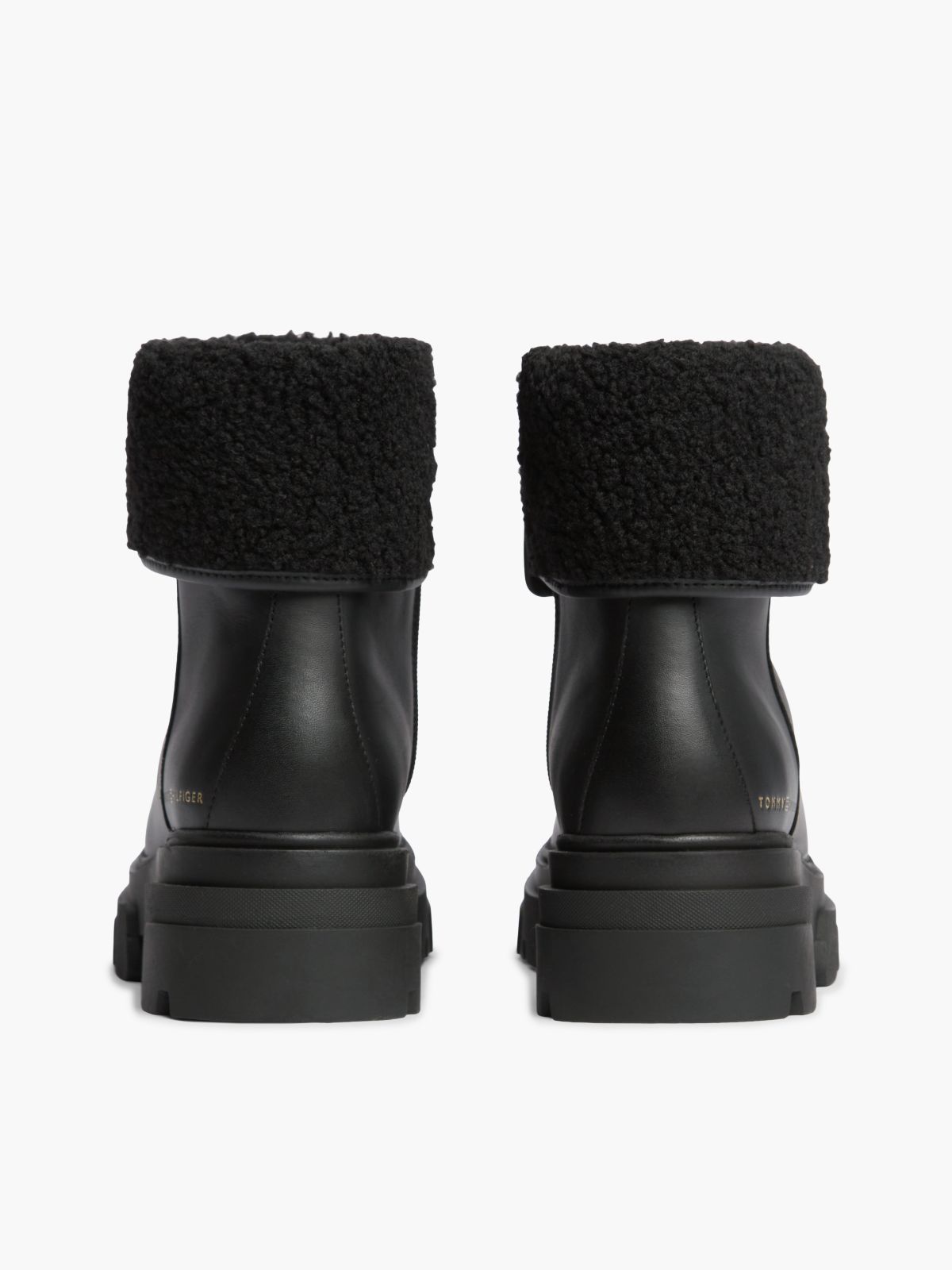 Fold-Over Cuff Leather Ankle Boot — Black