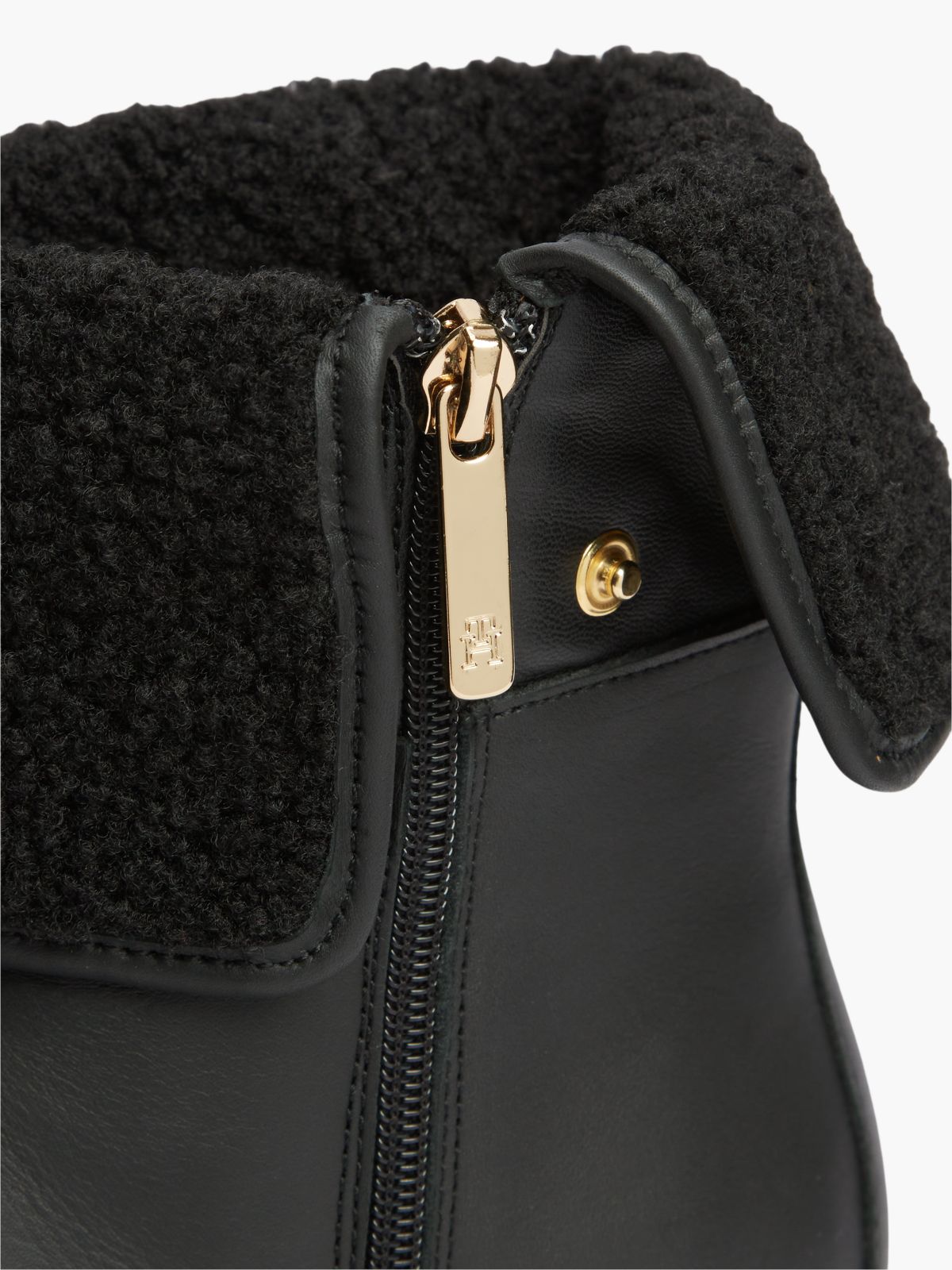 Fold-Over Cuff Leather Ankle Boot — Black