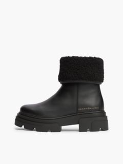 Fold-Over Cuff Leather Ankle Boot — Black 7