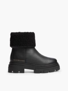 Fold-Over Cuff Leather Ankle Boot — Black 1