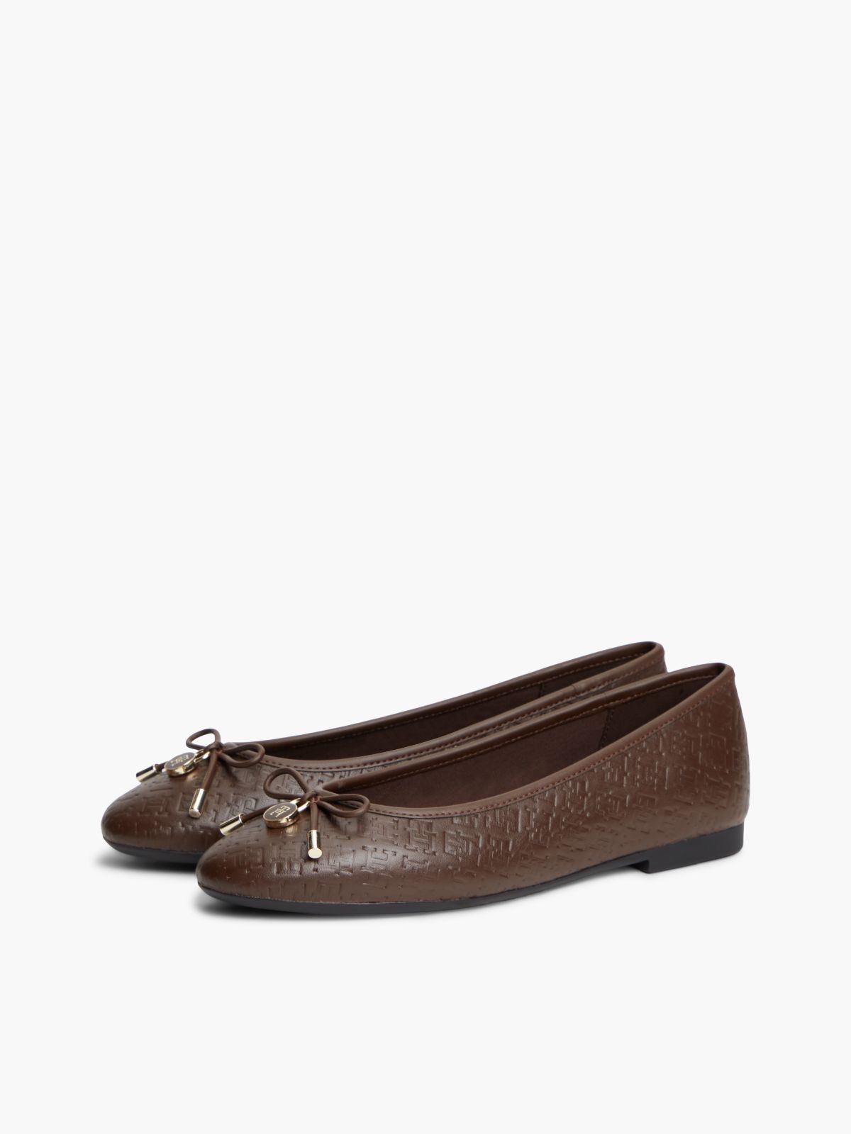 Monogram-Debossed Leather Ballet Flat — Cocoa