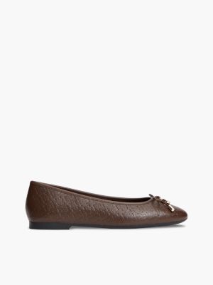Monogram-Debossed Leather Ballet Flat, Cocoa