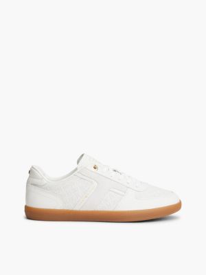 Tribeca Leather-Mix Skater Sneaker, Ecru