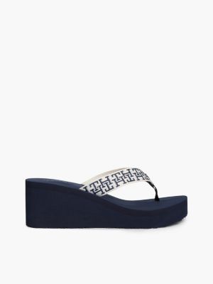 Jacquard Monogram Wedge Flip-Flop, Space Blue