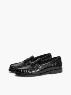 Croc-Embossed Leather Penny Loafer — Black 2