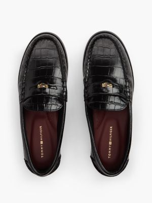 Женские туфли Tommy Hilfiger Croc-Embossed Leather Penny Loafer, цвет: Чёрный — фото 3