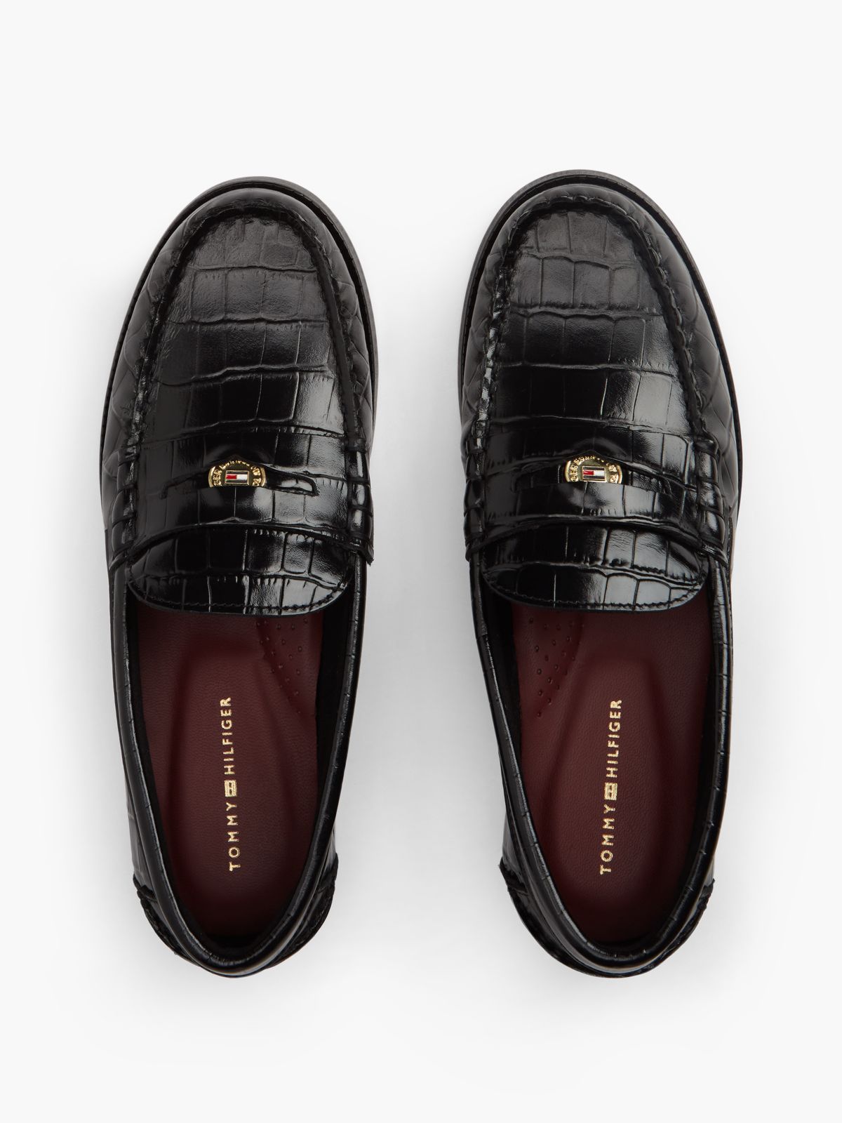 Croc-Embossed Leather Penny Loafer — Black