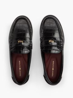 Croc-Embossed Leather Penny Loafer — Black 3