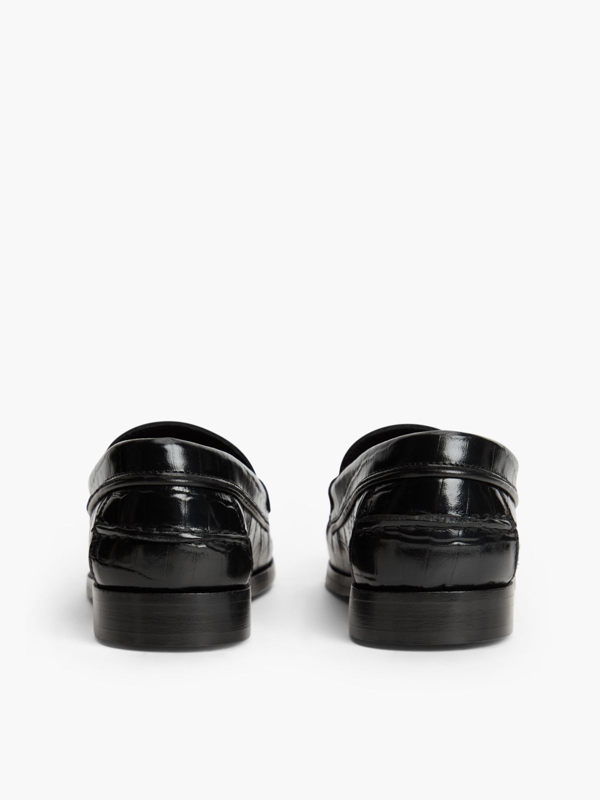 Croc-Embossed Leather Penny Loafer — Black