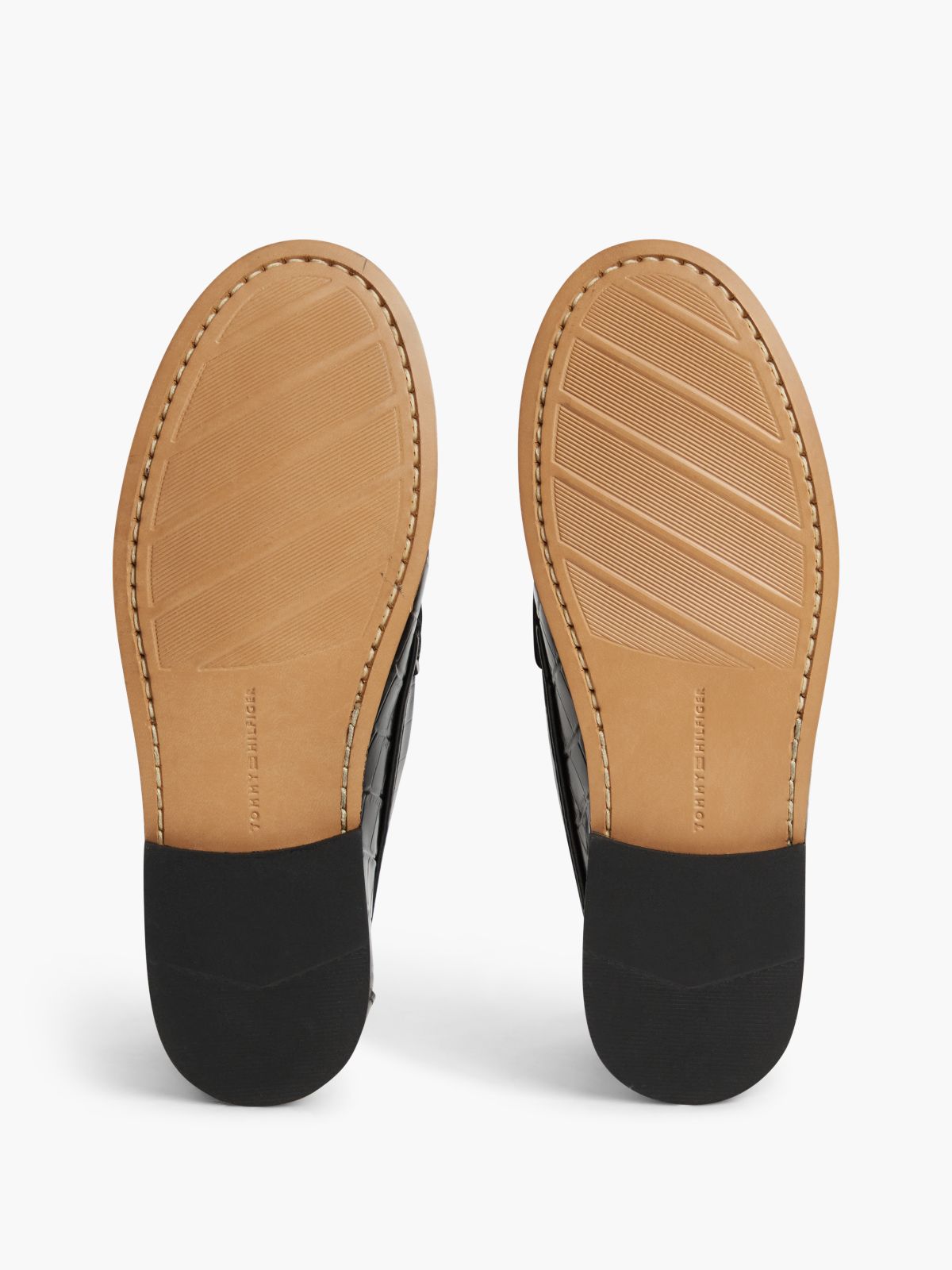 Croc-Embossed Leather Penny Loafer — Black
