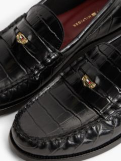 Croc-Embossed Leather Penny Loafer — Black 6