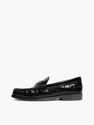 Женские туфли Tommy Hilfiger Croc-Embossed Leather Penny Loafer, цвет: Чёрный — фото 7