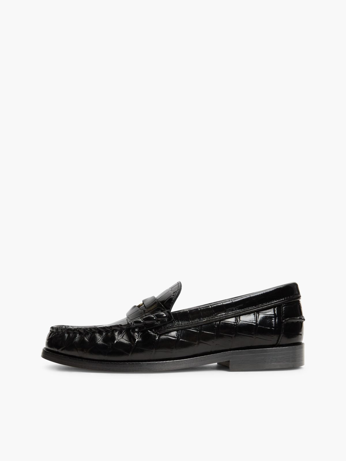 Croc-Embossed Leather Penny Loafer — Black