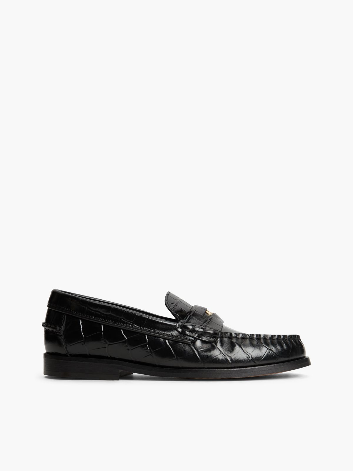 Croc-Embossed Leather Penny Loafer — Black