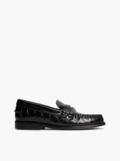 Croc-Embossed Leather Penny Loafer — Black 1