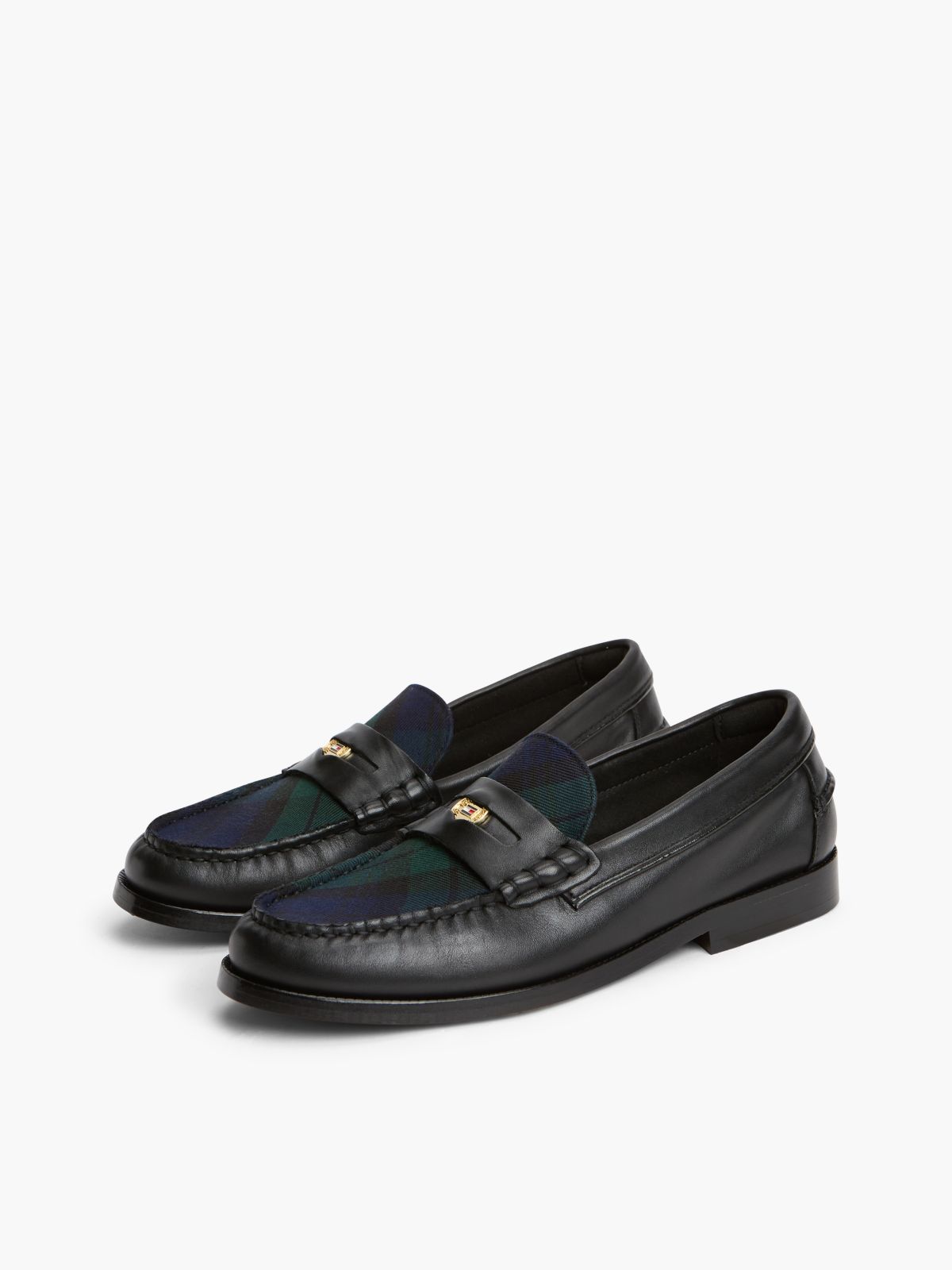 Tartan Accent Leather Penny Loafer — Black