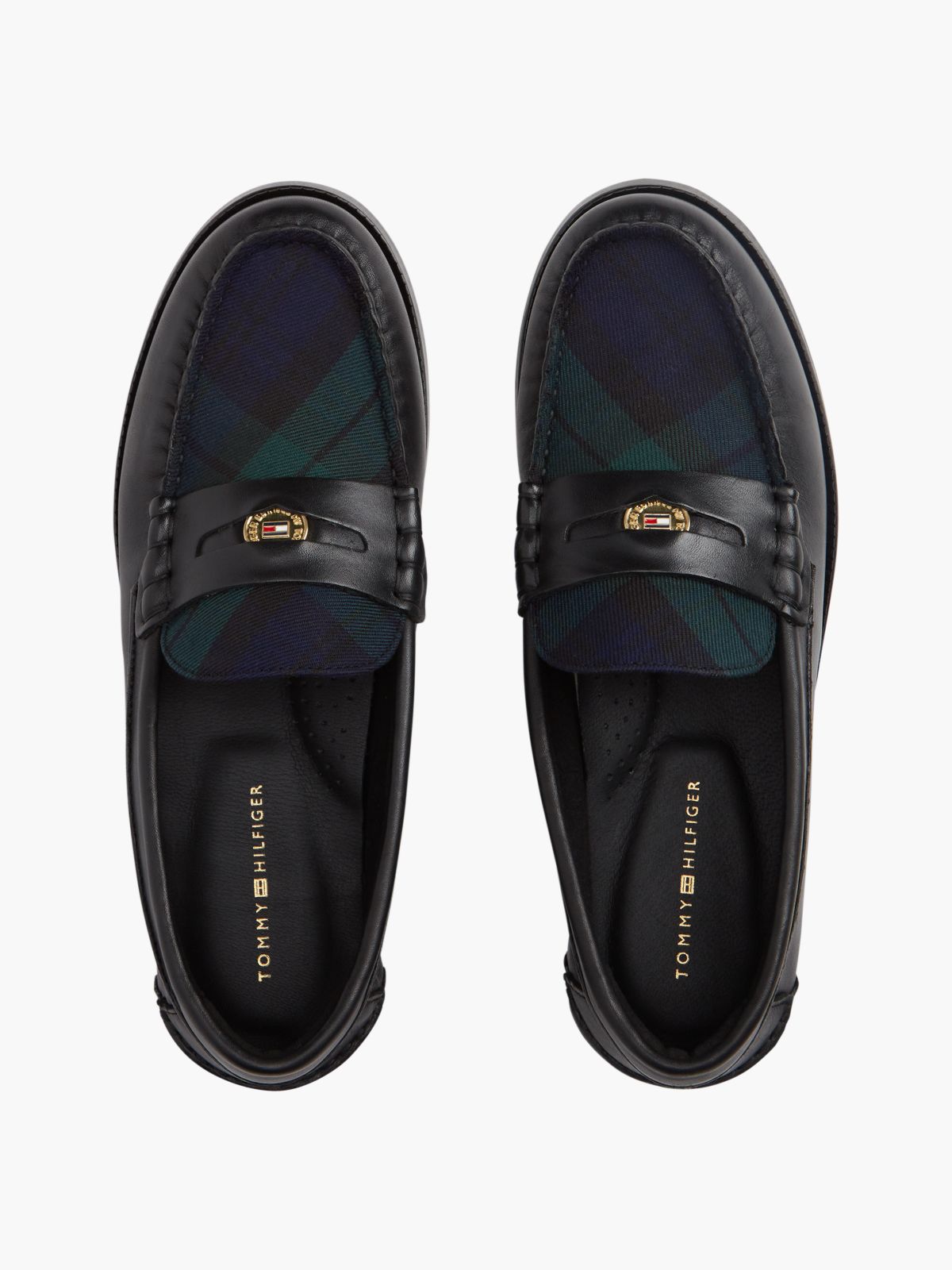 Tartan Accent Leather Penny Loafer — Black