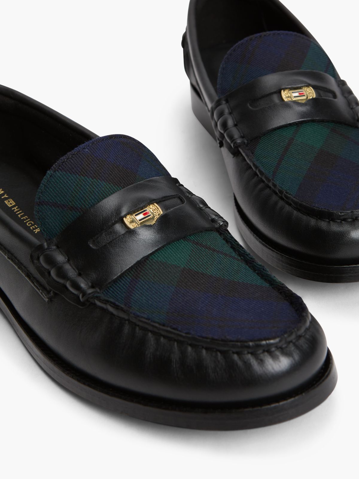 Tartan Accent Leather Penny Loafer — Black