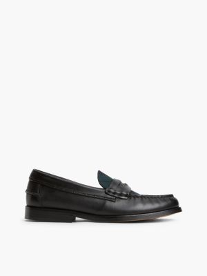 Tartan Accent Leather Penny Loafer, Black