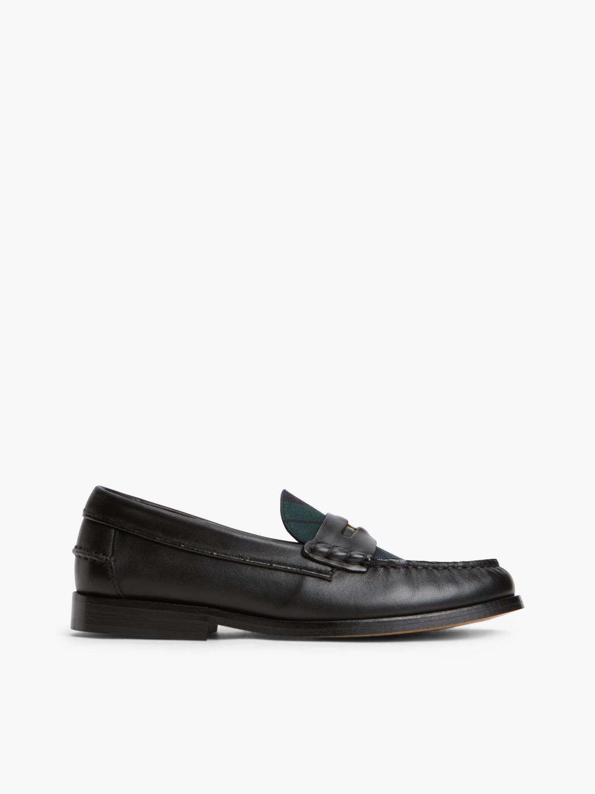 Tartan Accent Leather Penny Loafer — Black