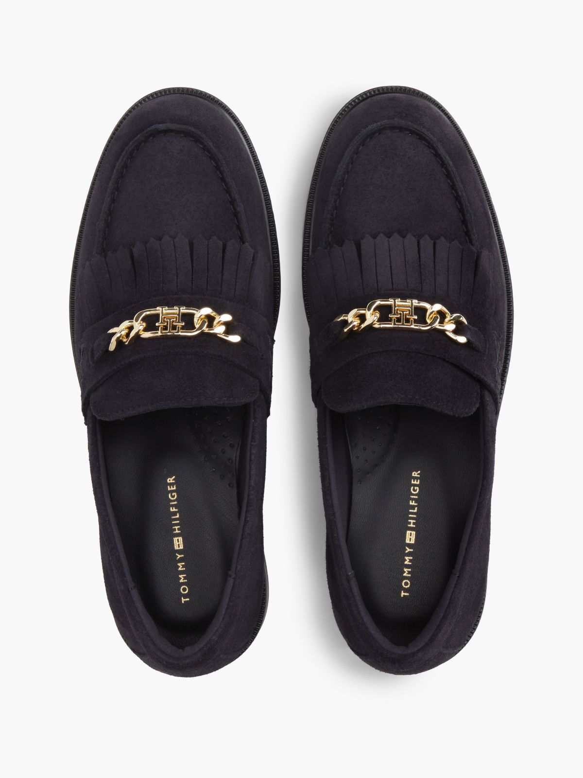 Chain-Link Fringe Suede Loafer — Space Blue