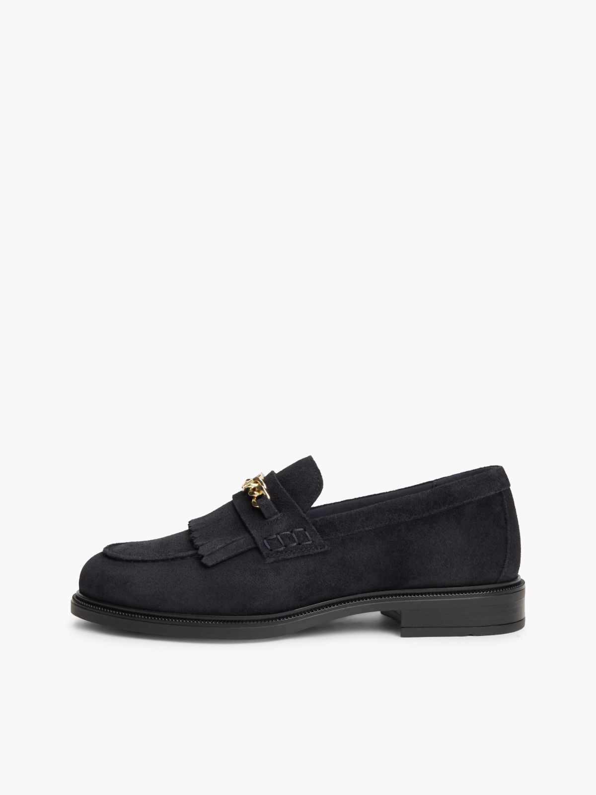 Chain-Link Fringe Suede Loafer — Space Blue